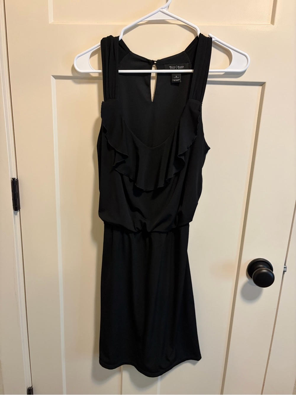 White House Black Market Black Ruffle-Front Sleeveless Midi Dress